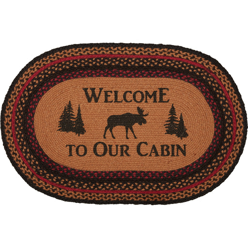 Cumberland Stenciled Moose Jute Rug Oval Welcome to the Cabin w/ Pad 20x30