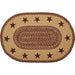 Burgundy Tan Jute Rug Oval Stencil Stars w/ Pad 20x30