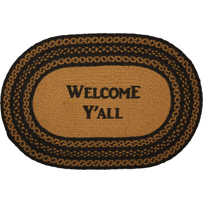 Farmhouse Jute Rug Oval Stencil Welcome Y'all w/ Pad 20x30