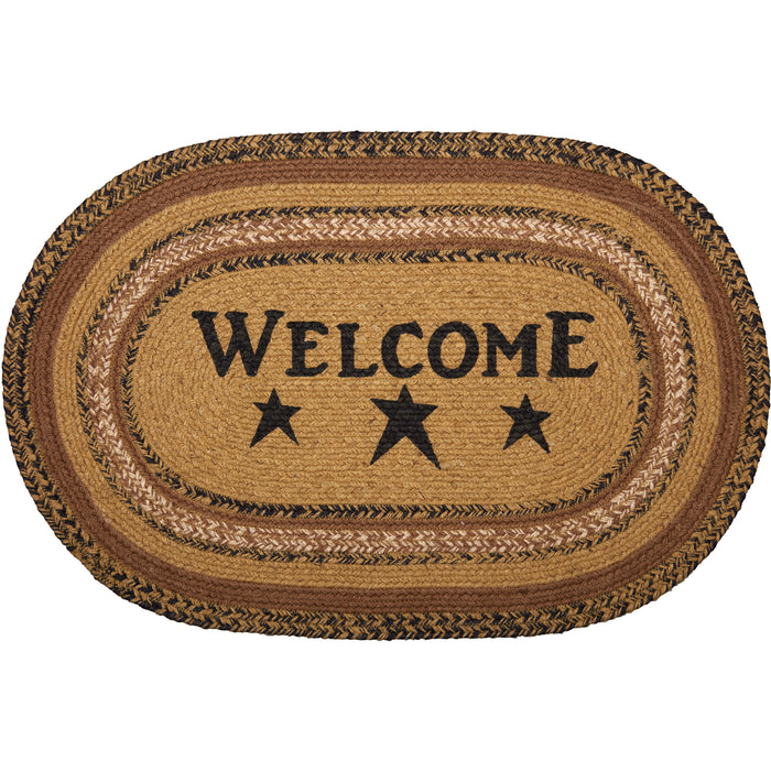 Kettle Grove Jute Rug Oval Stencil Welcome w/ Pad 20x30