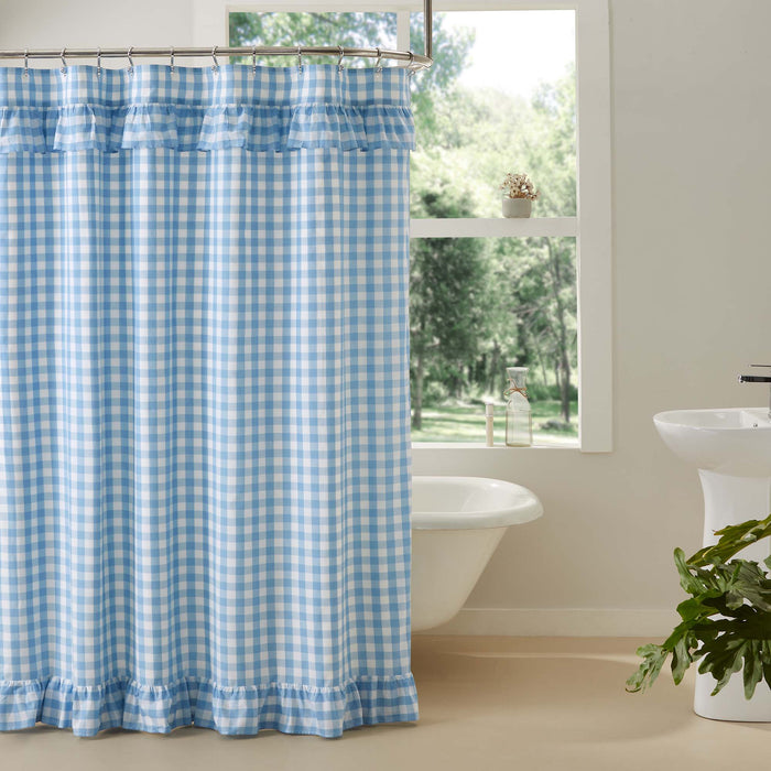 Annie Buffalo Blue Check Ruffled Shower Curtain 72x72