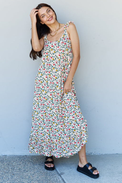 Doublju In The Garden Ruffle Floral Maxi Dress in Natural Rose Floral