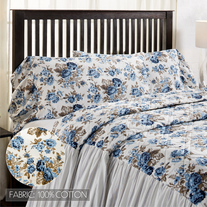 Annie Blue Floral Ruffled King Pillow Case Set of 2 21x36+8