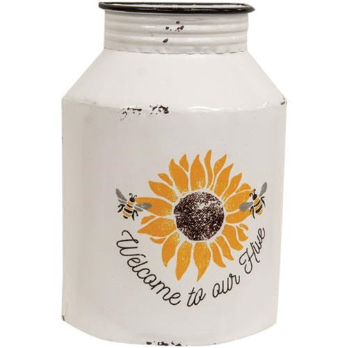 Welcome to Our Hive Distressed Half Milk Can