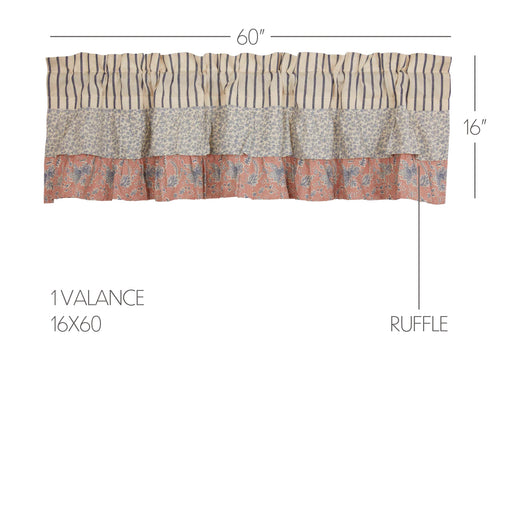 Kaila Ticking Blue Ruffled Valance 16x60