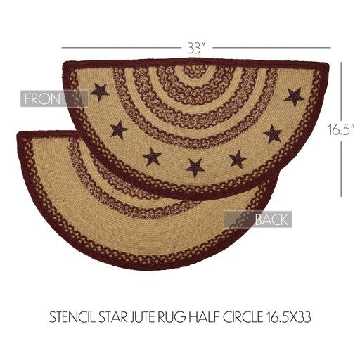 Burgundy Tan Jute Rug Half Circle Stencil Stars w/ Pad 16.5x33