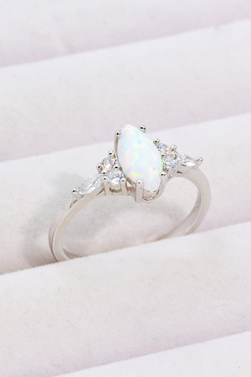 Opal and Zircon Platinum-Plated Ring Opal