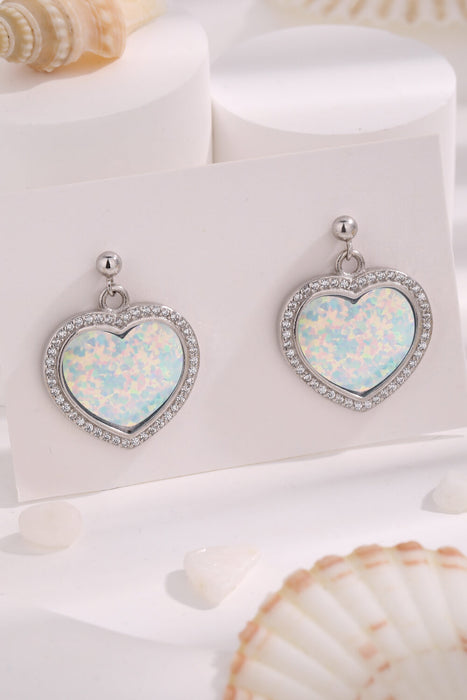 Platinum-Plated Opal Heart Earrings White One Size