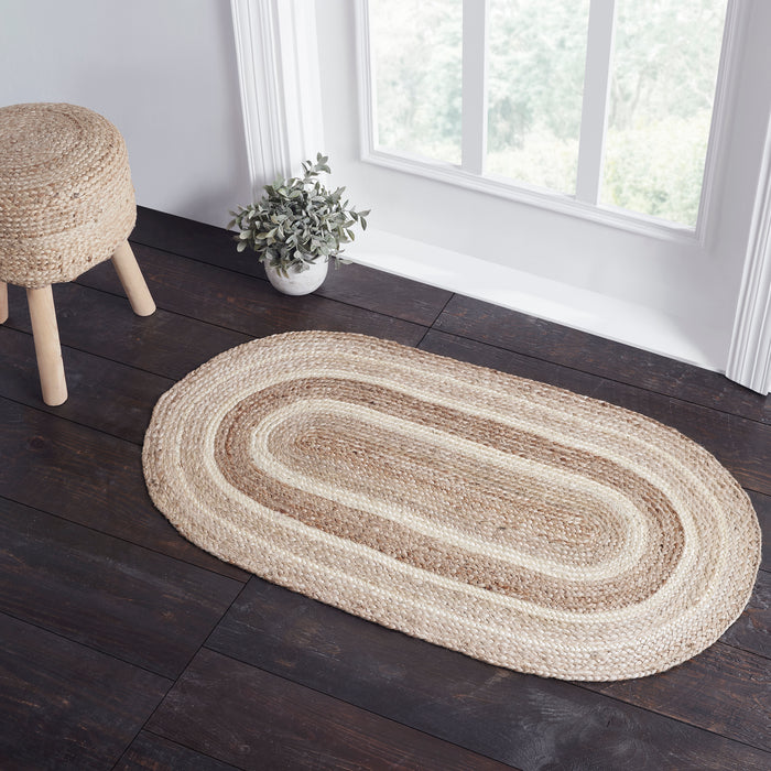 Natural & Creme Jute Rug Oval w/ Pad 27x48