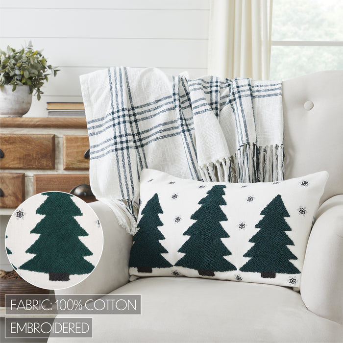 Pine Grove Plaid Embroidered Trees Pillow Cover 14x22