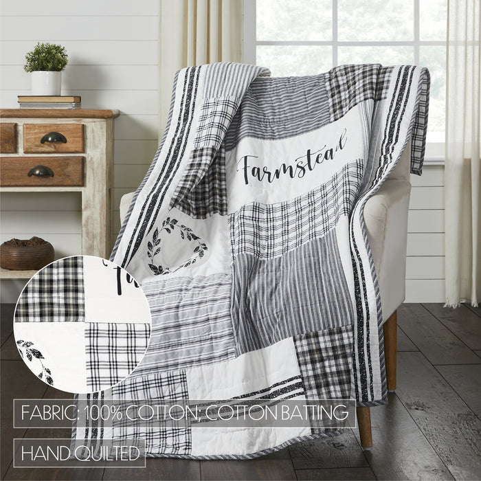 Sawyer Mill Black Stenciled Patchwork Throw 50x60