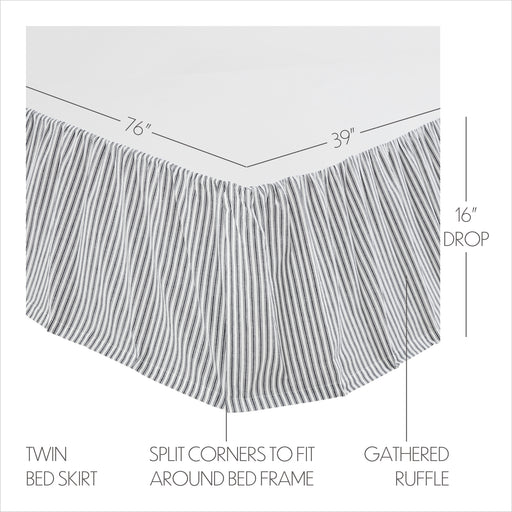 Sawyer Mill Black Ticking Stripe Twin Bed Skirt 39x76x16