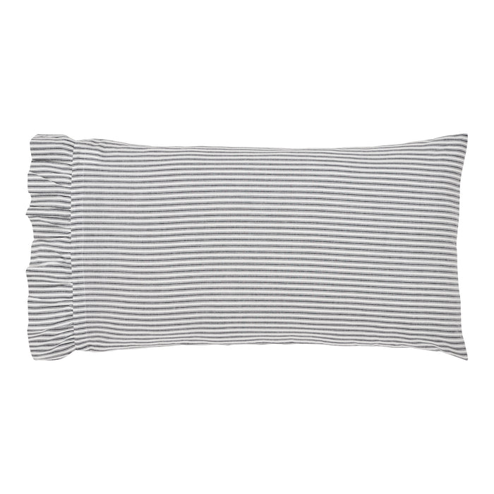 Sawyer Mill Black Ruffled Ticking Stripe King Pillow Case Set of 2 21x36+4