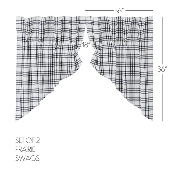 Sawyer Mill Black Plaid Prairie Swag Set of 2 36x36x18