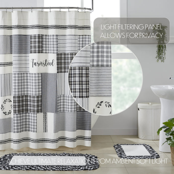 Sawyer Mill Black Stenciled Patchwork Shower Curtain 72x72