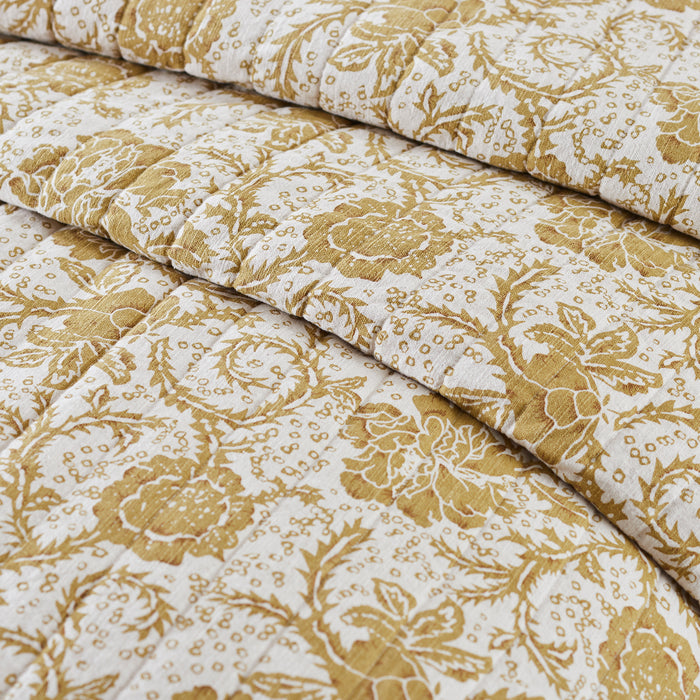 Dorset Gold Floral Luxury King Quilt 120WX105L