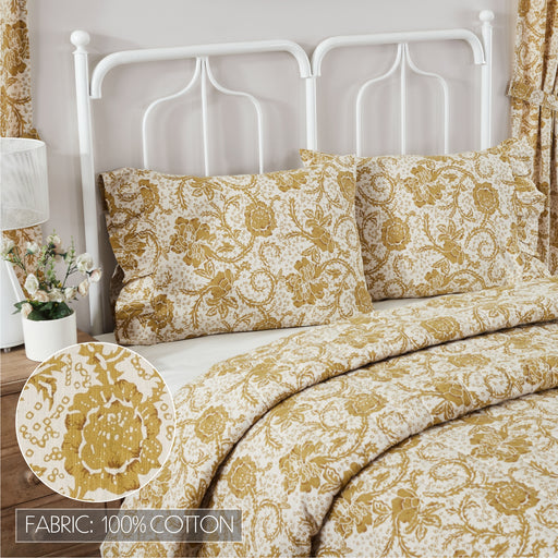 Dorset Gold Floral Twin Quilt 68Wx86L