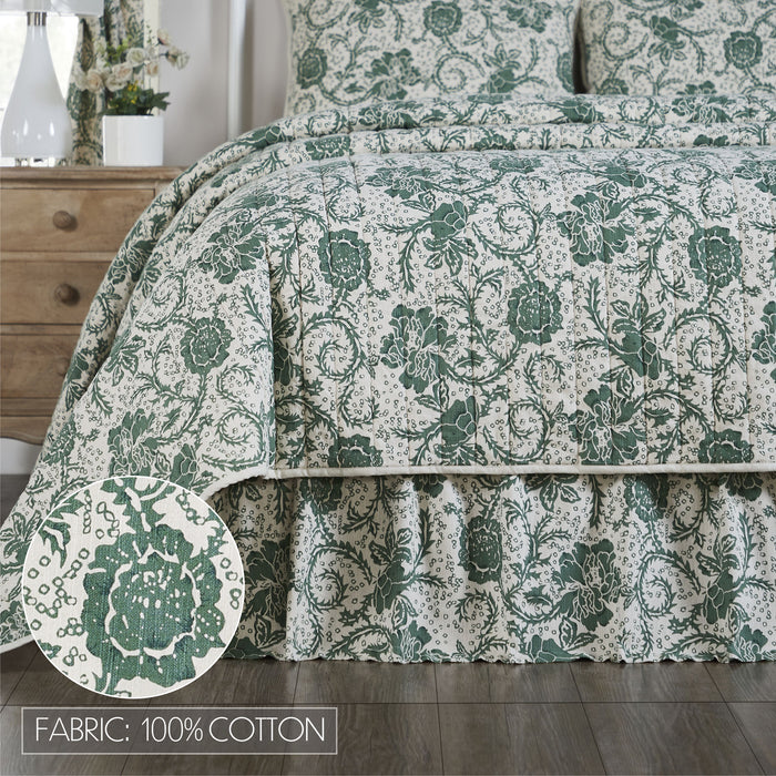 Dorset Green Floral King Bed Skirt 78x80x16