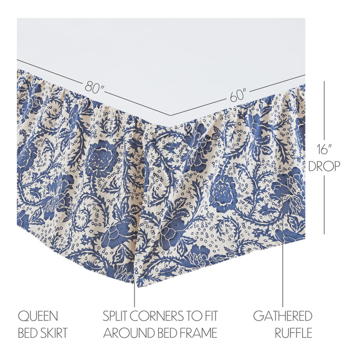 Dorset Navy Floral Queen Bed Skirt 60x80x16