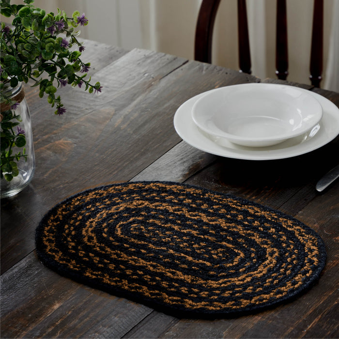 Black & Tan Jute Oval Placemat 10x15