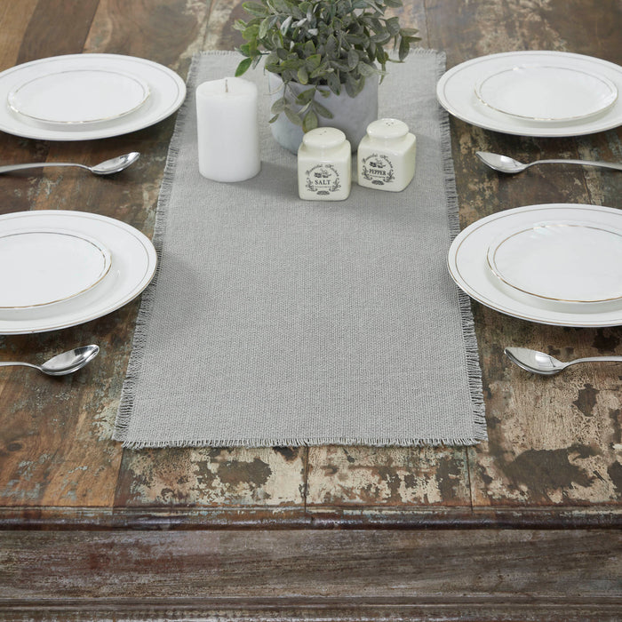 Burlap Dove Grey Runner Fringed 12x36