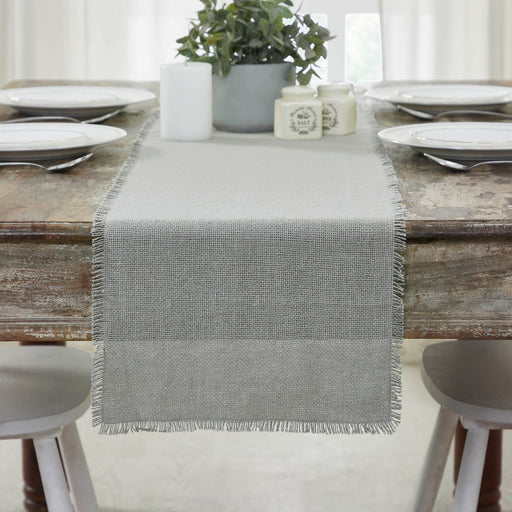 Burlap Dove Grey Runner Fringed 12x48