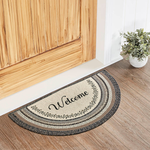 Floral Vine Jute Half Circle Welcome w/ Pad 19.5x36