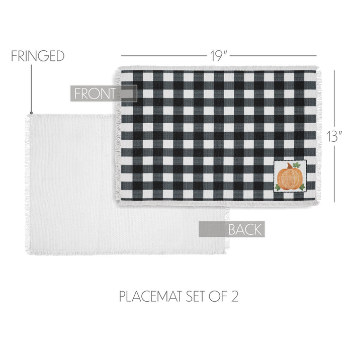 Annie Black Check Pumpkin Placemat Set of 2 13x19