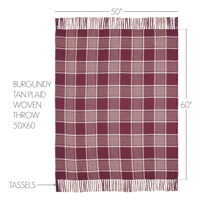 Eston Burgundy Tan Plaid Throw 50x60