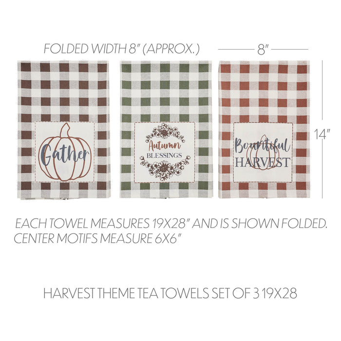 Bountifall Harvest Theme Tea Towels Set of 3 19x28