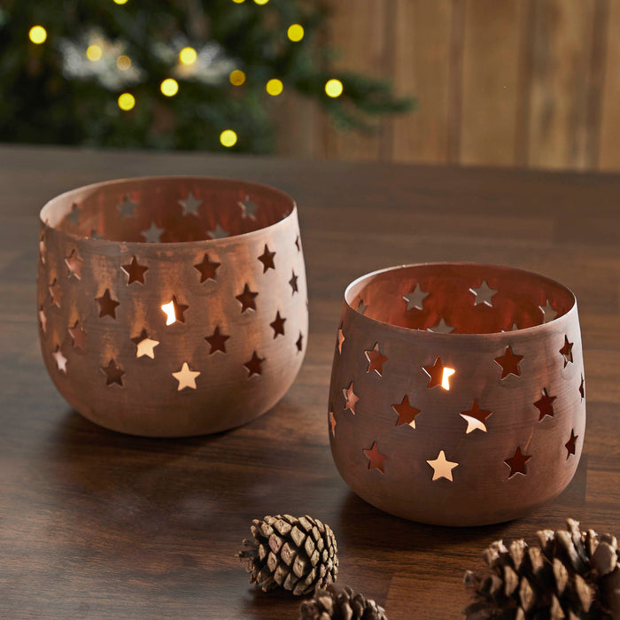 Votive Candle Holder Stars Rust Set of 2