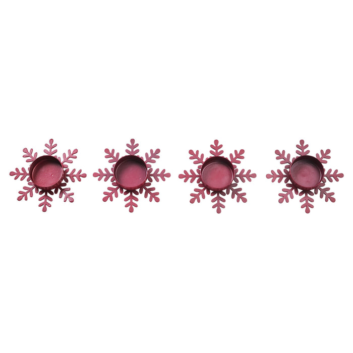 Tealight Holder Snowflake Burgundy Set of 4 0.6x4.13x4.13