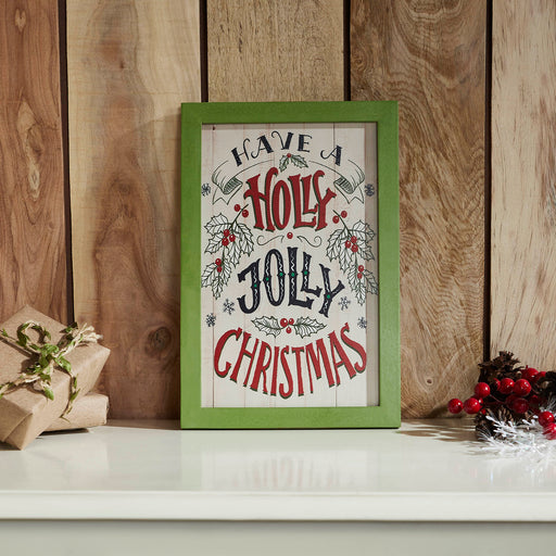 Have A Holly Jolly Christmas Framed Wall Hanging Sign 12x8