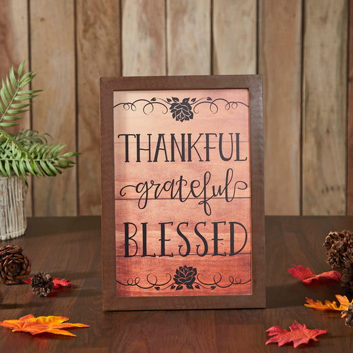 Shiplap Natural Thankful Grateful Blessed Wall Sign 13x9