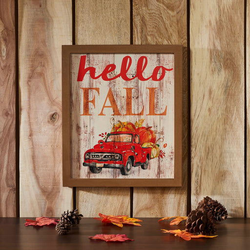 Shiplap Hello Fall Red Truck Wall Sign 13x11