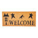 Prim Stars w/ Raven Saltbox House Mustard Base Welcome MDF Sign 7x16