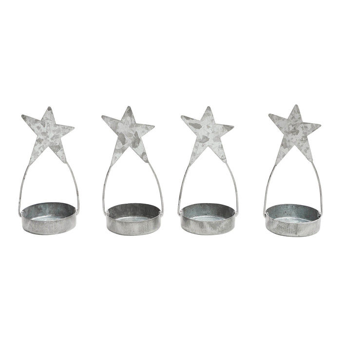 Star Tealight Holder Galvanized Set of 4 4x1.75x1.75