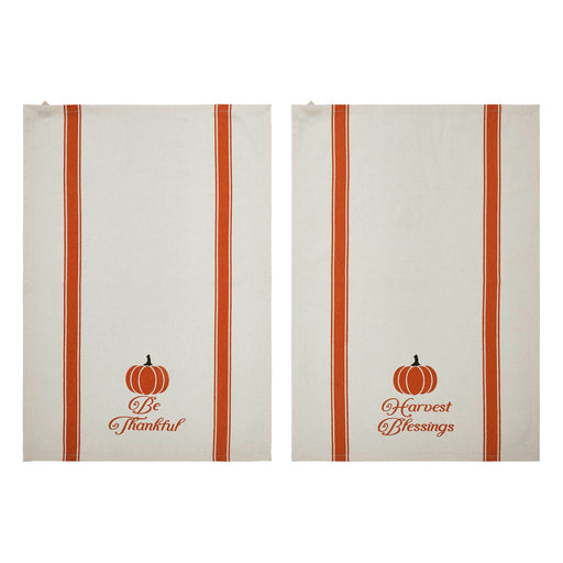 Harvest Blessings Pumpkin Tea Towel Set of 2 19x28