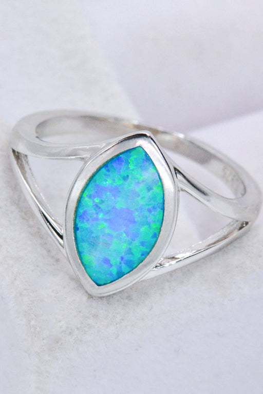 925 Sterling Silver Split Shank Opal Ring Sky Blue