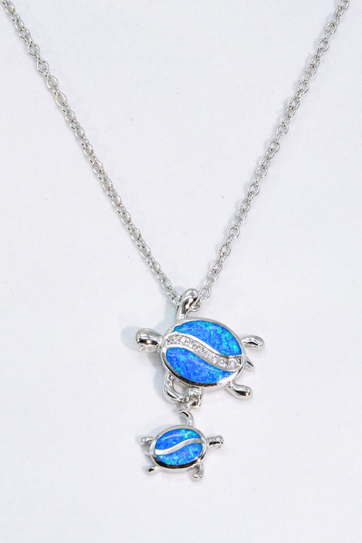 Opal Turtle Pendant Necklace Blue One Size