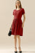 Ninexis Full Size Round Neck Ruched Dress with Pockets BURGUNDY