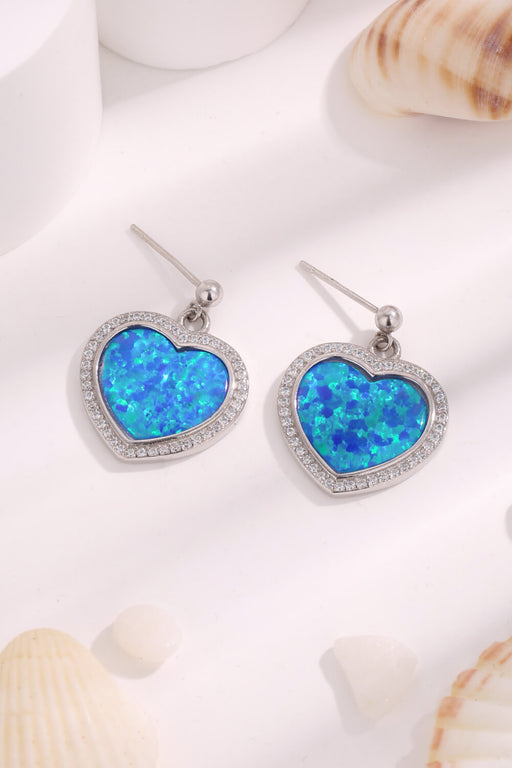 Platinum-Plated Opal Heart Earrings Sky Blue One Size