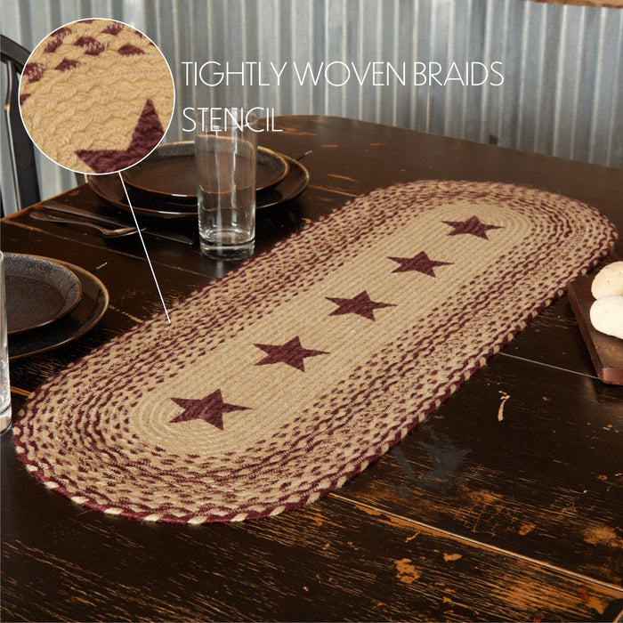 Burgundy Tan Jute Runner Stencil Stars 13x36