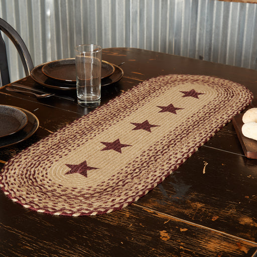 Burgundy Tan Jute Runner Stencil Stars 13x36