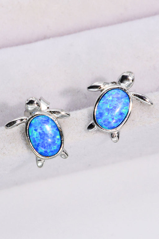 Opal Turtle Stud Earrings Blue One Size