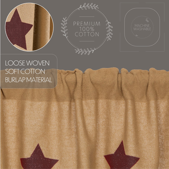 Burlap w/Burgundy Stencil Stars Prairie Short Panel Set 63x36x18