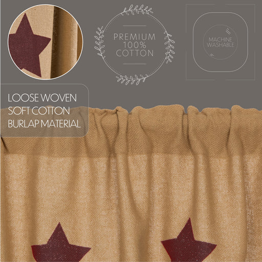 Burlap w/Burgundy Stencil Stars Valance 16x72