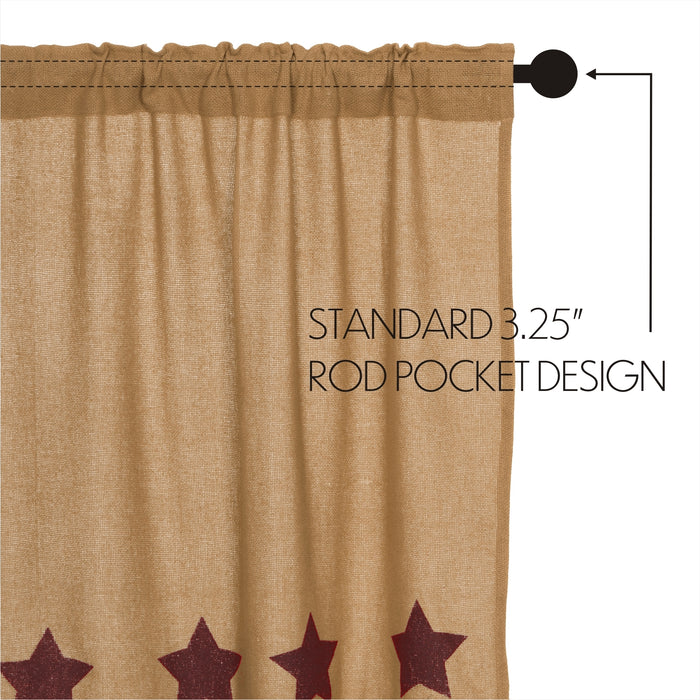 Burlap w/Burgundy Stencil Stars Prairie Short Panel Set 63x36x18