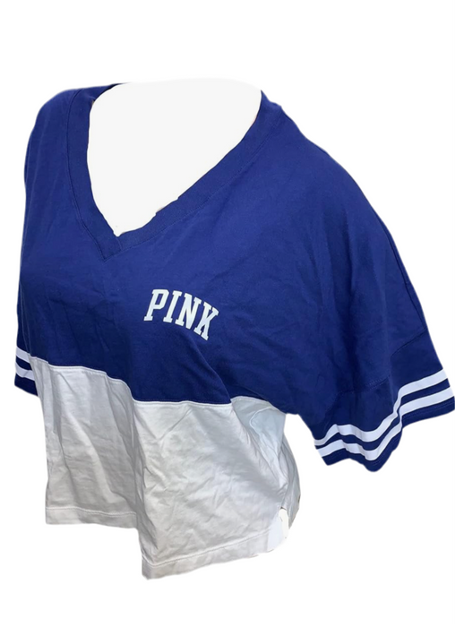 Victoria's Secret Pink Cotton Oversize Crop Tee Color Blue/White Color-block XXL