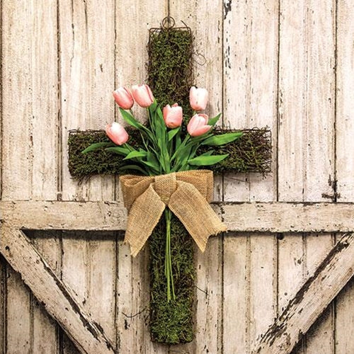 Mossy Vine Cross w/Tulips